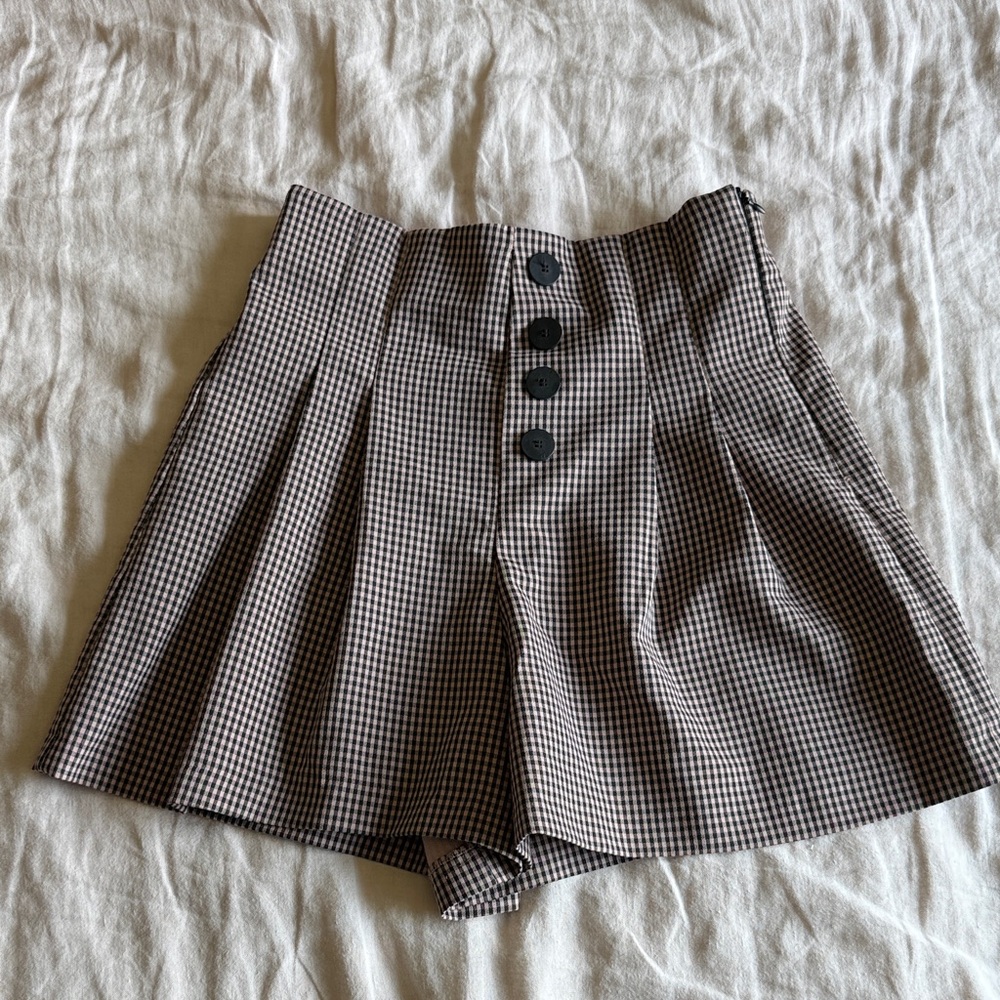 Zara High-Waist Gingham Button Front Shorts - Pink/Black